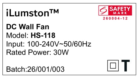 DC Wall Fan HS-118